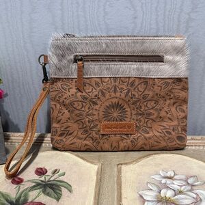 Sixtease Zealous Pouch Wristlet Canvas Leather Bag Fur Accented Handmade